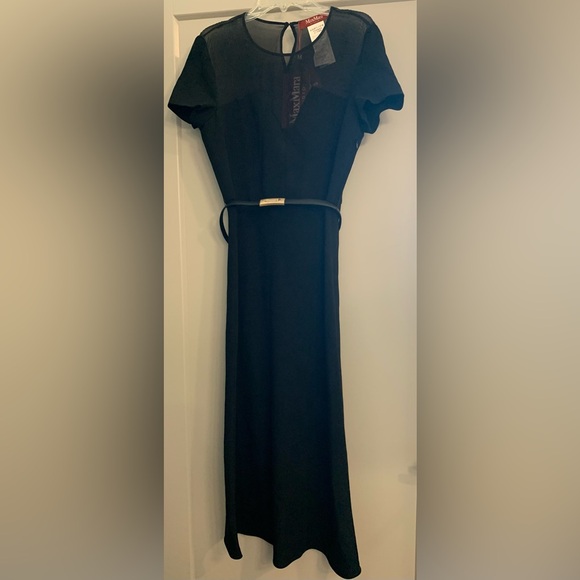 Max Mara Studio Asturie Mixed Media Black Belted Dress size 4 NWT - Picture 7 of 15
